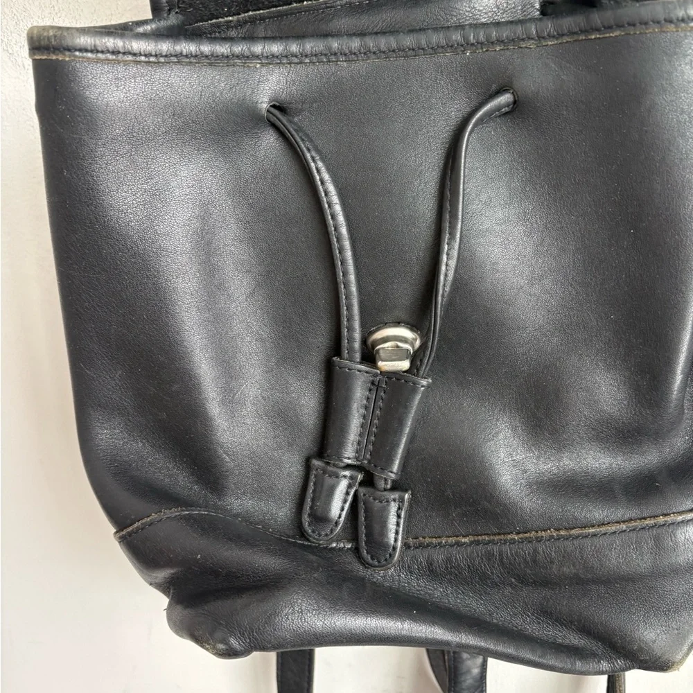 Coach Vintage Black Leather Mini Backpack Bag Turnlock Drawstring B0K-9960